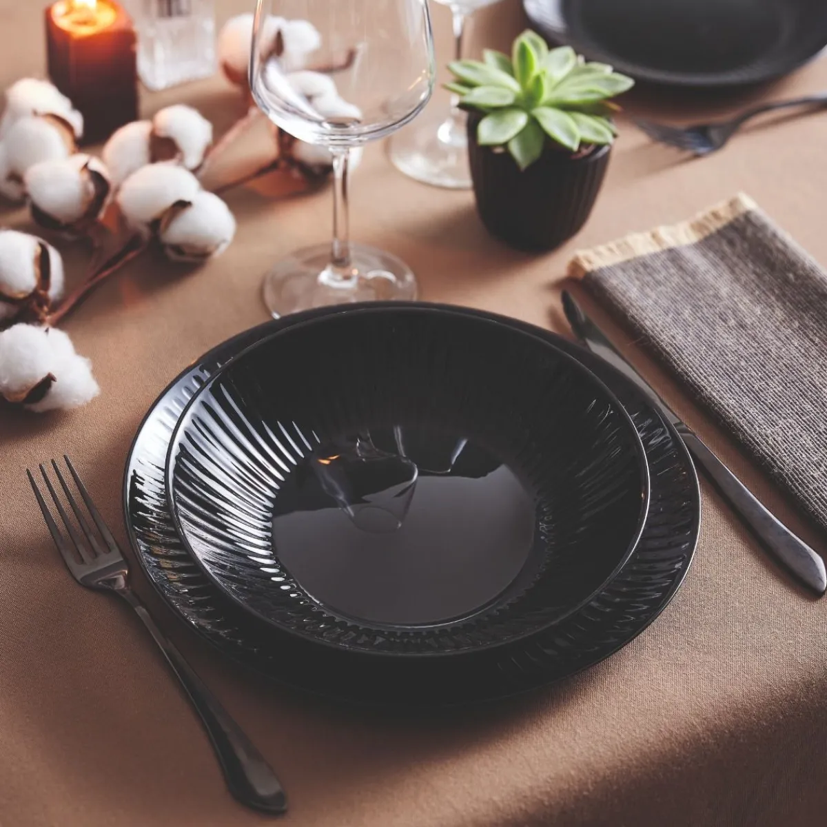 Luminarc Service de 18 pcs Cottage Noir> Services De Vaisselle | Plates